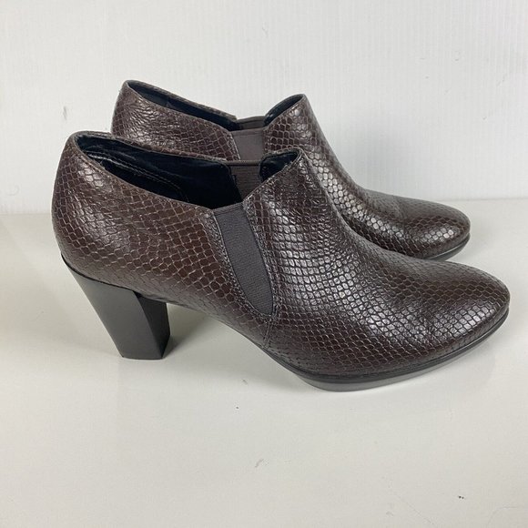 Ecco Shoes - Ecco Danish Design Snake Embossed Leather Heel Bootie Brown Women's 39 US 8/8.5